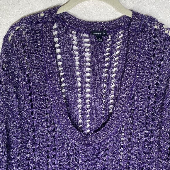Torrid Purple Sweater Womens Plus Size Size 2 Purple Open Knit Topper - Picture 3 of 12